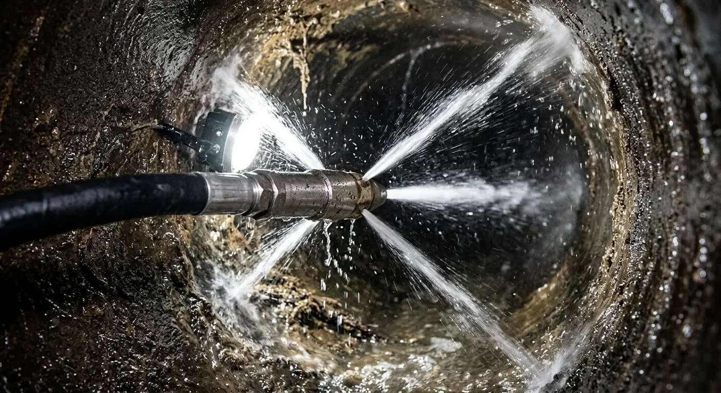 High-pressure hydro jetting nozzle cleaning sewer pipe for Storm Drain Cleaning in La Plata